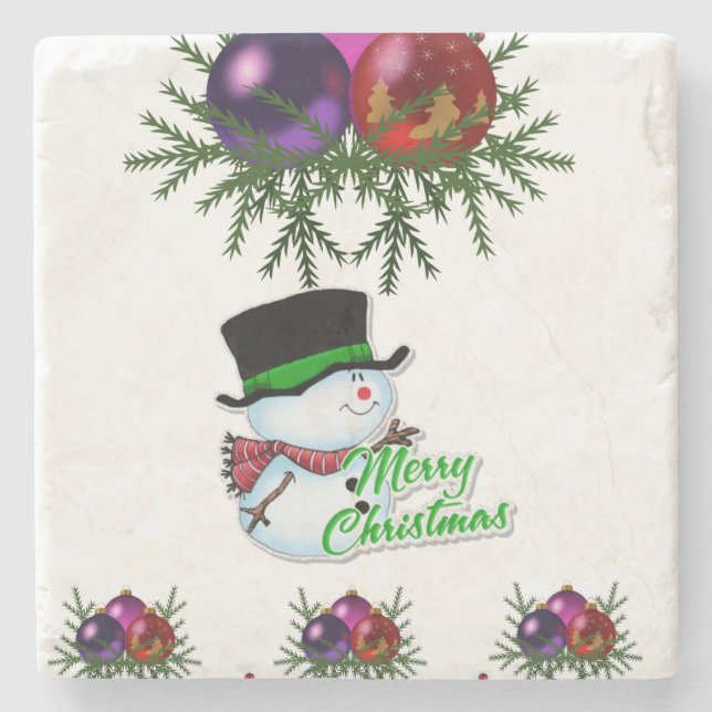 Snowman Marble Stone Untersetzer Weihnachten (Vorderseite)