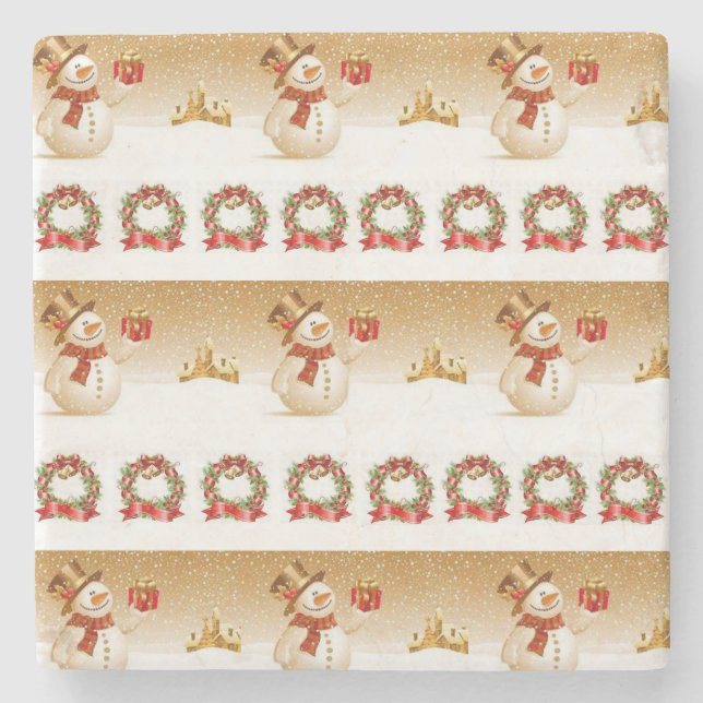 Snowman Marble Stone Untersetzer Weihnachten (Vorderseite)