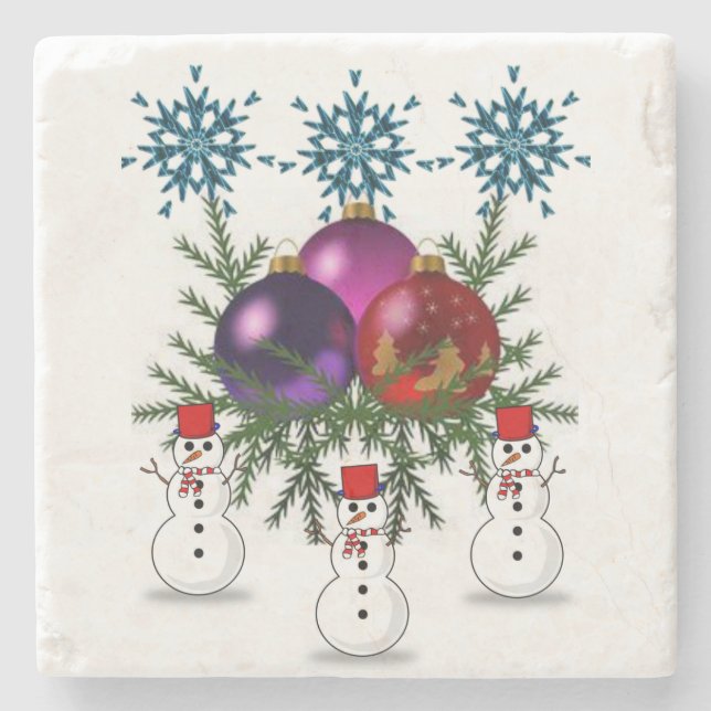 Snowman Marble Stone Untersetzer Weihnachten (Vorderseite)