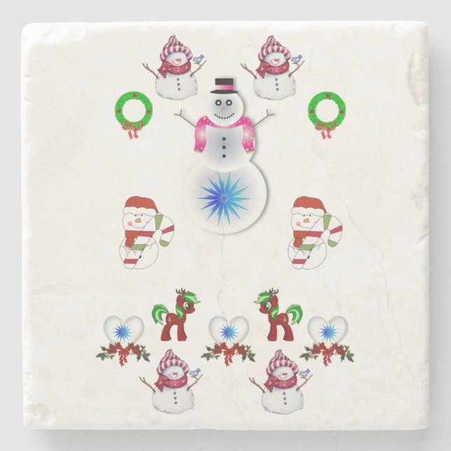 Snowman Marble Stone Untersetzer Weihnachten (Vorderseite)