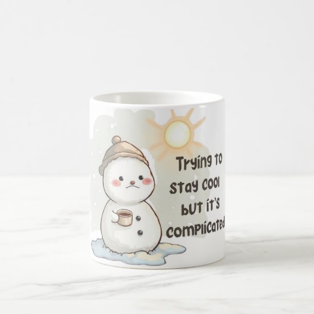 Snowman Melting Over Hot Coffee & Sun Kaffeetasse (Mittel)