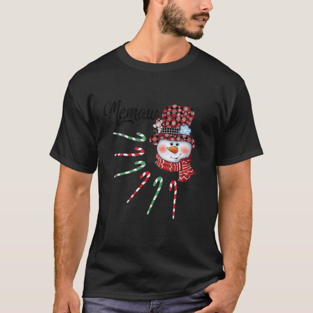 Snowman Memaw Candy Cane Karierte Weihnachtsgesche T-Shirt (Vorderseite)