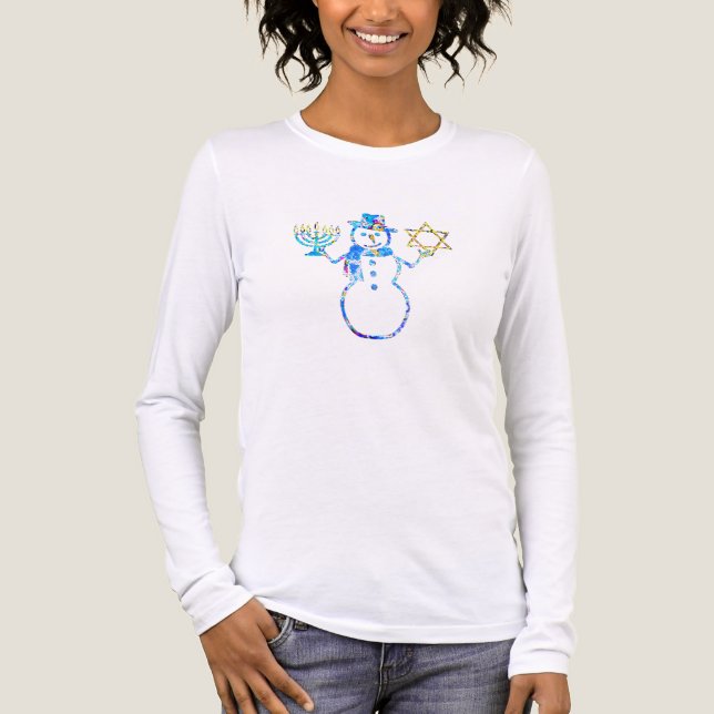 Snowman Menorah Happy Hanukkah Star Chrismukka Tri-Blend Shirt (Vorderseite)