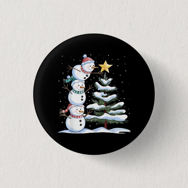 Snowman Merry Christmas Santa Claus Tree Snow Fami Button (Vorderseite)
