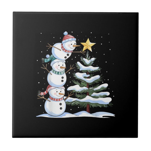 Snowman Merry Christmas Santa Claus Tree Snow Fami Fliese (Vorderseite)