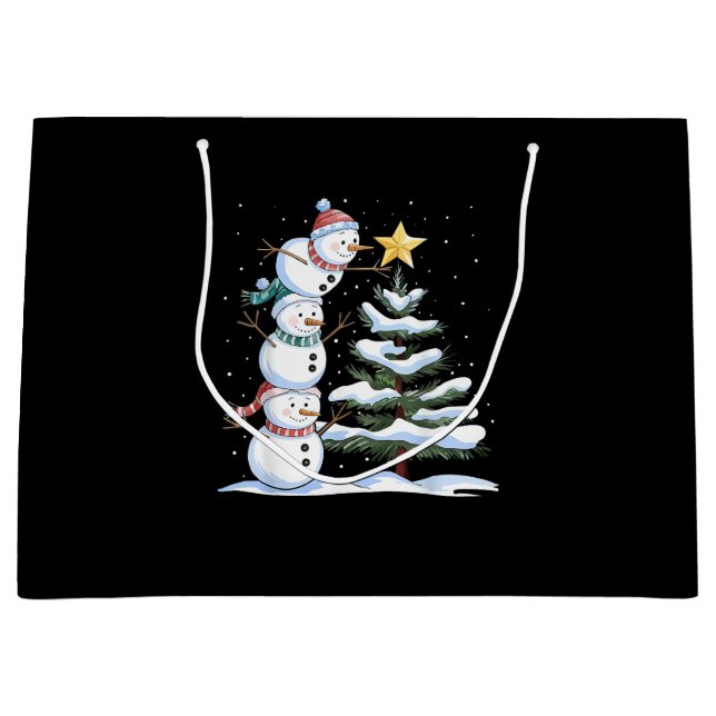 Snowman Merry Christmas Santa Claus Tree Snow Fami Große Geschenktüte (Vorderseite)