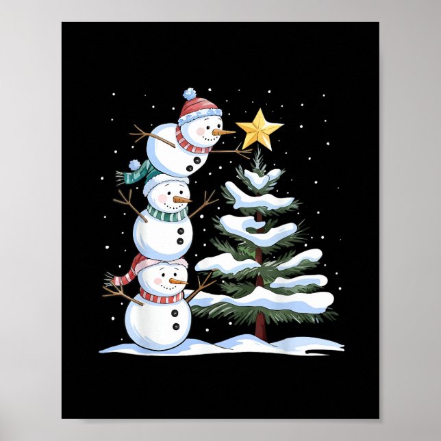 Snowman Merry Christmas Santa Claus Tree Snow Fami Poster (Vorne)