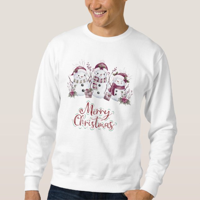 Snowman Merry Christmas Typography Sweatshirt (Vorderseite)