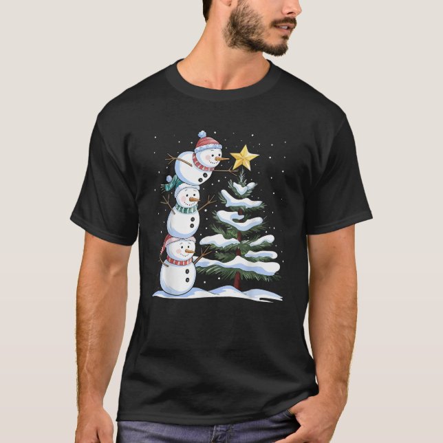 Snowman Merry Christmas Xmas Tree Snow Family Paja T-Shirt (Vorderseite)