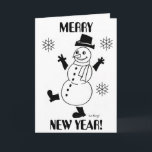Snowman "MERRY NEW YEAR" Card Feiertagskarte<br><div class="desc">Die Karte lautet: "NUR NEUES JAHR!" Ein winterlicher, niedlicher Schneemann, der Ihren Winter aufheitern wird! Inspiriert durch die Original-50er Jahre Frostischer, Vintager Look, Retro-Stil Snowguy ist das niedliche Design, um im Winter zu klingeln und auf dem Schnee zu jubeln! Handgezeichnet in Tinte und digital farbig. Originelle Kunstwerke von Sunny. Copyright...</div>
