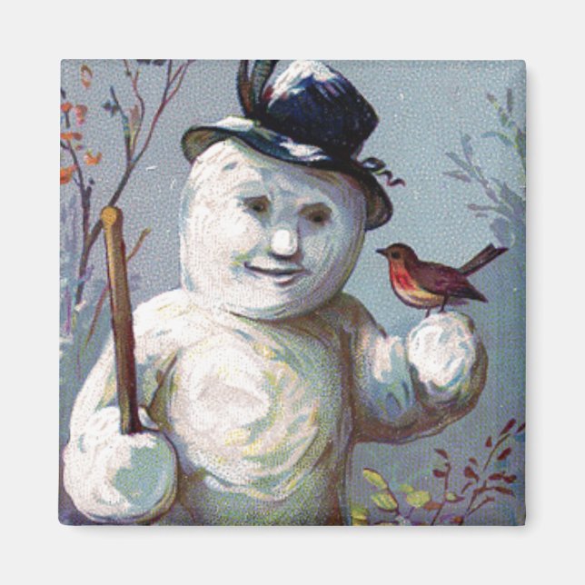 Snowman mit Bird und Top Hat Vintag Magnet (Vorne)