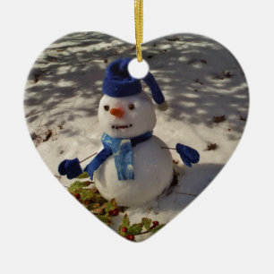 Snowman mit Blue Hat und Scarf Keramikornament