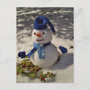 Snowman mit Blue Hat und Scarf Postkarte