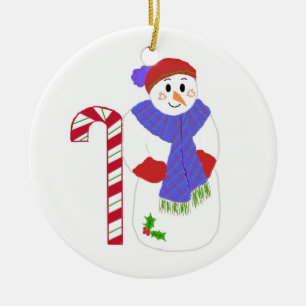 Snowman mit Candy Cane Keramikornament