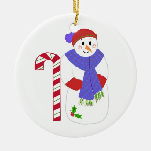 Snowman mit Candy Cane Keramikornament (Vorne)
