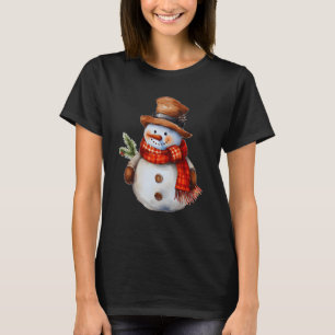 Snowman mit Carrot Nose Red Schachbrett Scarf Wint T-Shirt