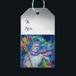 SNOWMAN MIT CHRISTMAS BAUM UND SPIELZEUG GESCHENKANHÄNGER<br><div class="desc">Farbenfrohe,  skurrile und lustige Acrylmalerei von Bulgan Lumini (c). Schneebedeckte Winternacht mit Schneemann,  Weihnachtsbaum,  Spielzeug,  Katz,  Eule,  Puppen,  Zierbeeren und holzigen Pflanze in lebhaften Gelb-,  Blau-,  Grün-,  Rot-,  Weißpinken- und Farbtönen</div>