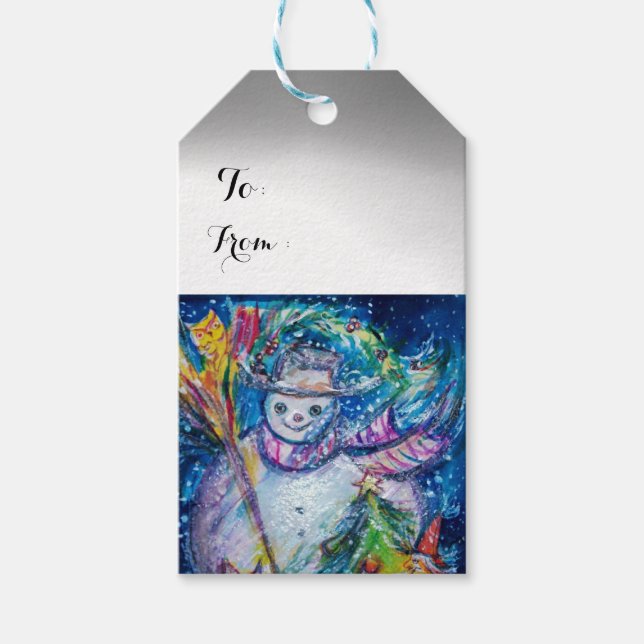 SNOWMAN MIT CHRISTMAS BAUM UND SPIELZEUG GESCHENKANHÄNGER (Vorderseite)