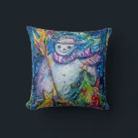 SNOWMAN MIT CHRISTMAS BAUM UND SPIELZEUG KISSEN<br><div class="desc">Farbenfrohe,  skurrile und lustige Acrylmalerei von Bulgan Lumini (c). Schneebedeckte Winternacht mit Schneemann,  Weihnachtsbaum,  Spielzeug,  Katz,  Eule,  Puppen,  Zierbeeren und holzigen Pflanze in lebhaften Gelb-,  Blau-,  Grün-,  Rot-,  Weißpinken- und Farbtönen</div>