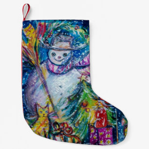 SNOWMAN MIT CHRISTMAS BAUM UND SPIELZEUG KLEINER WEIHNACHTSSTRUMPF