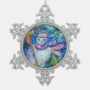 SNOWMAN MIT CHRISTMAS BAUM UND SPIELZEUG SCHNEEFLOCKEN Zinn-Ornament