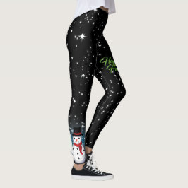 Snowman mit dem Happy Holidays Text in Green auf B Leggings