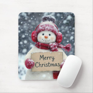 Snowman mit einem fröhlichen Weihnachtszeichen Mousepad