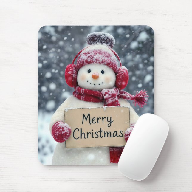 Snowman mit einem fröhlichen Weihnachtszeichen Mousepad (Mit Mouse)