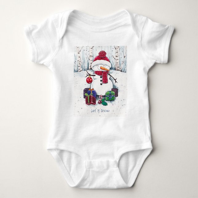 Snowman mit Geschenken in Aquarellfarbe Baby Strampler (Vorderseite)