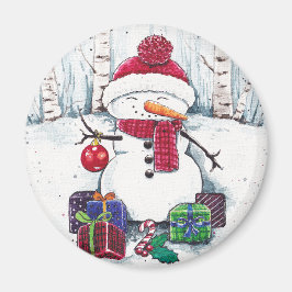 Snowman mit Geschenken in Aquarellfarbe Magnet