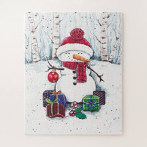 Snowman mit Geschenken in Aquarellfarbe