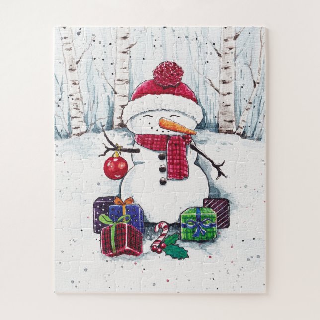 Snowman mit Geschenken in Aquarellfarbe Puzzle (Vertikal)