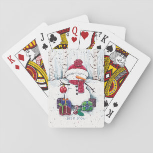 Snowman mit Geschenken in Aquarellfarbe Spielkarten