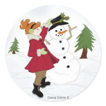 Snowman mit Little Girl Round Sticker