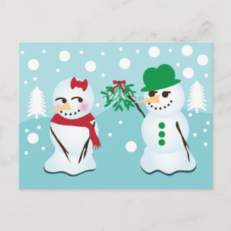 Snowman mit Mistletoe, der einen Kuss Will Postkarte