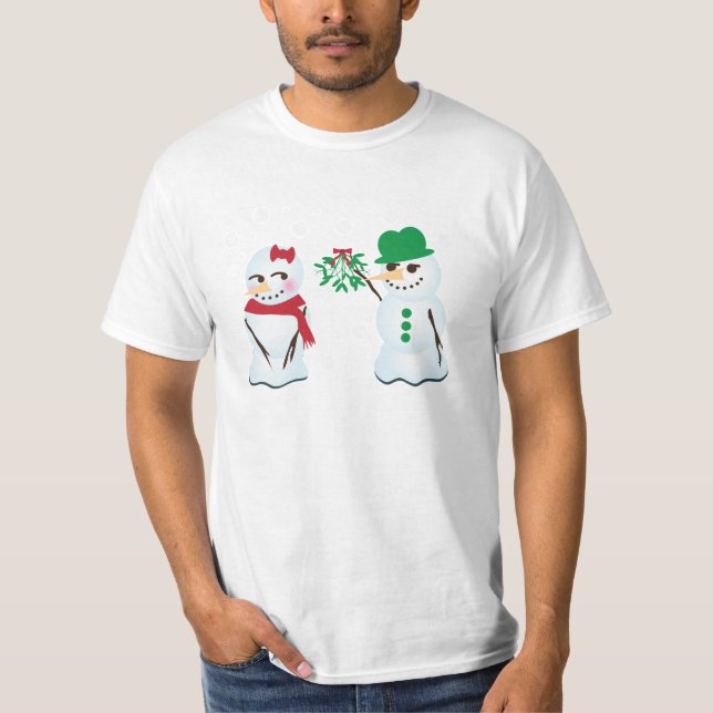 Snowman mit Mistletoe, der einen Kuss Will T-Shirt (Vorderseite)