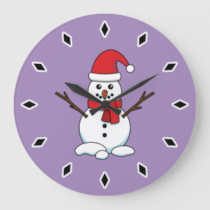 Snowman mit Red Bonnet und Scarf Große Wanduhr