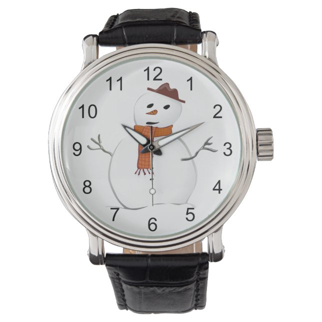 Snowman mit Scarf und Hat Holiday Winter auf Weiß Armbanduhr (Vorderseite)