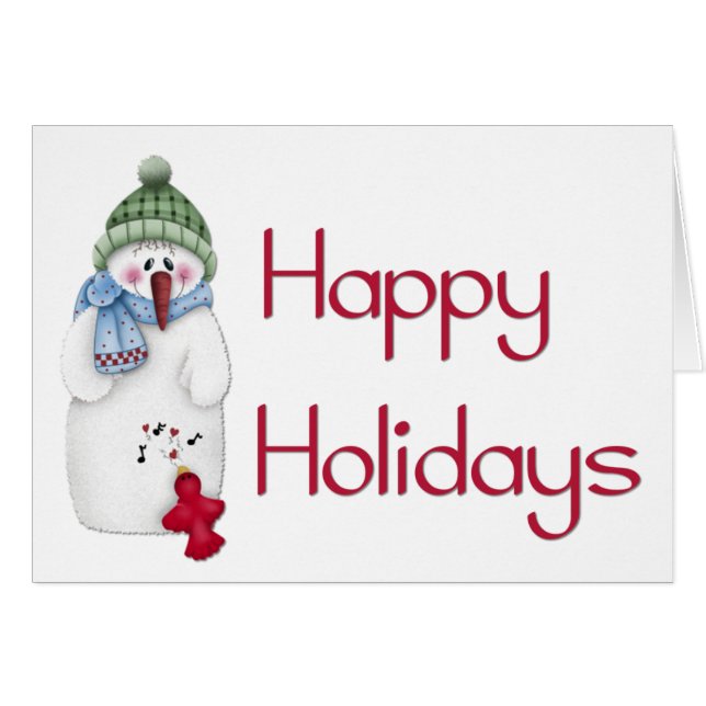Snowman mit Singing Birdie - Happy Holidays Card (Vorderseite (Horizontal))