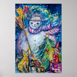 SNOWMAN MIT SPIELZEUGEN, weiß, blau Poster