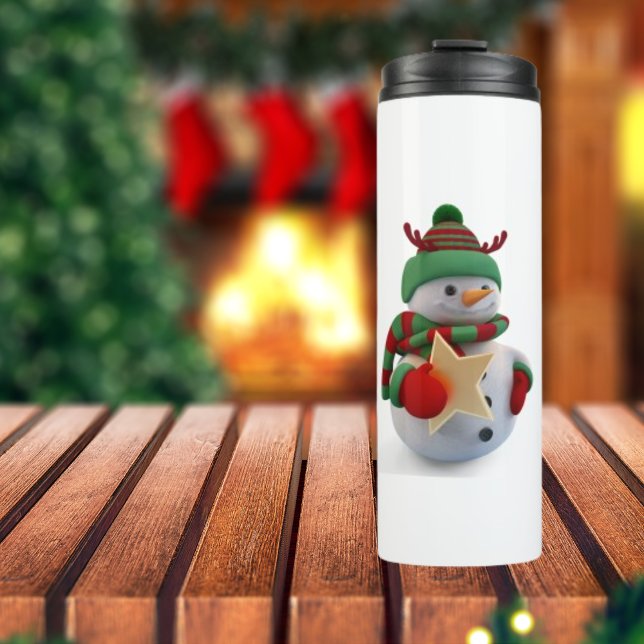 Snowman mit Sternen in der Hand Thermosbecher (Von Creator hochgeladen)