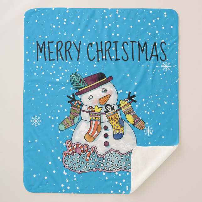 Snowman mit Strümpfen Fleece Sherpa Blanket Sherpadecke (Vorderseite)