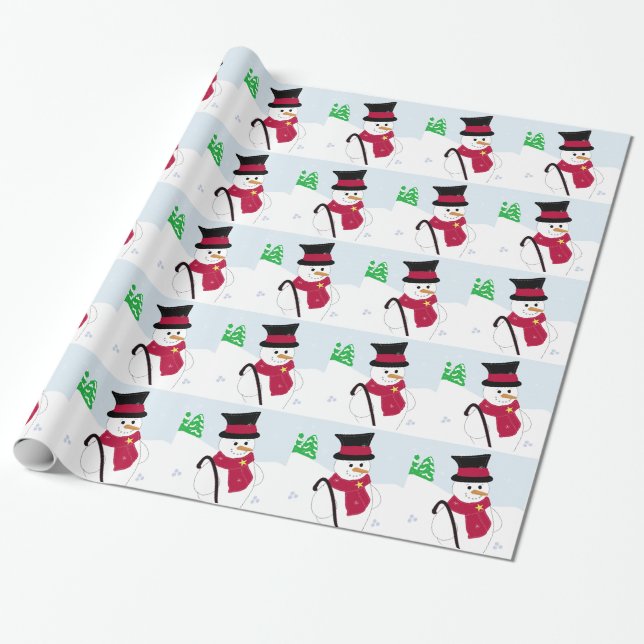 Snowman mit Top Hat und Cane Geschenkpapier (Ungerollt)