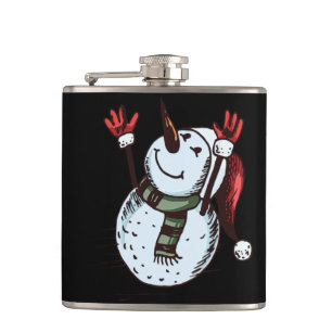 Snowman mit Weihnachtsmannmütze - Karotten-Nase - Flachmann