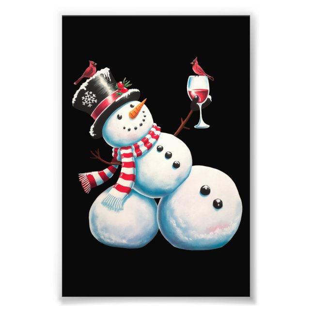 Snowman mit Wein Weihnachten Funny Weihnachten Ges Fotodruck (Vorne)