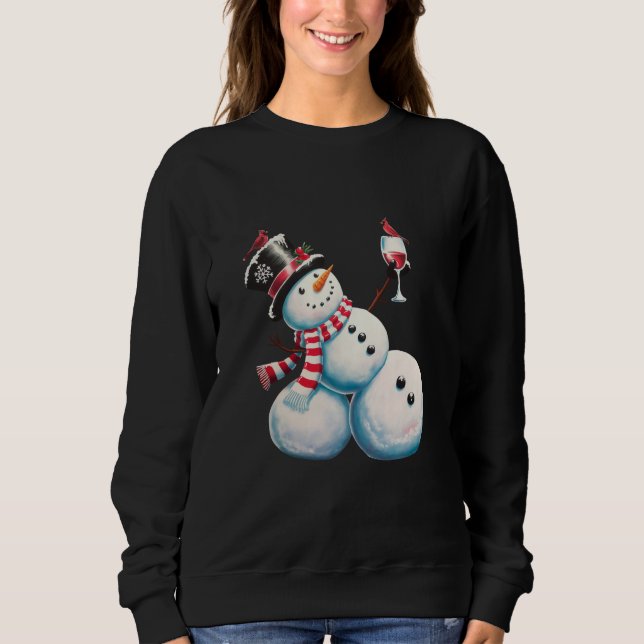 Snowman mit Wein Weihnachten Funny Weihnachten Ges Sweatshirt (Vorderseite)