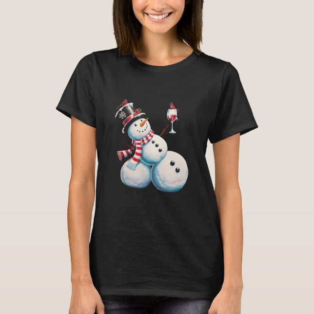Snowman mit Wein Weihnachten Funny Weihnachten Ges T-Shirt (Vorderseite)