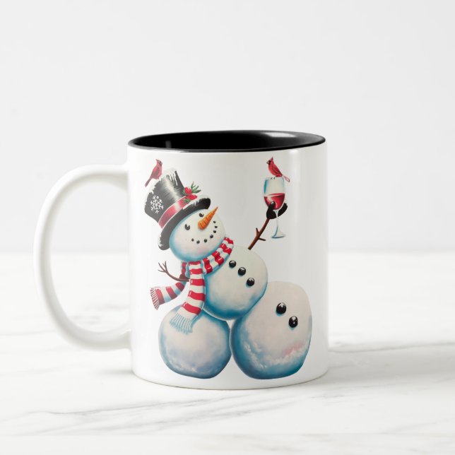 Snowman mit Wein Weihnachten Funny Weihnachten Ges Zweifarbige Tasse (Links)