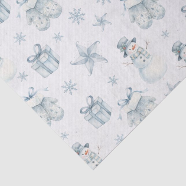 Snowman & Mittens Tissue Paper – Blue Winter Gift  Seidenpapier (Detail)