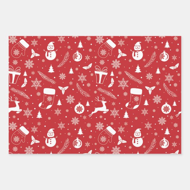 Snowman Mitton Snowflake Weihnachtsgeschenk Geschenkpapier Set (Vorderseite)